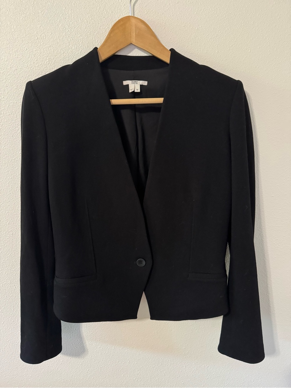 Helmut Lang Collarless Cropped Blazer Black One Button Minimalist Quiet Luxury-M